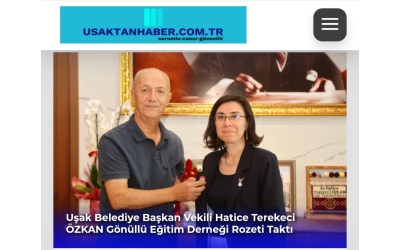 Uşak Belediye Başkan Vekili Hatice Terekeci Özkan Gönüllü Eğitim Derneği Rozeti Taktı